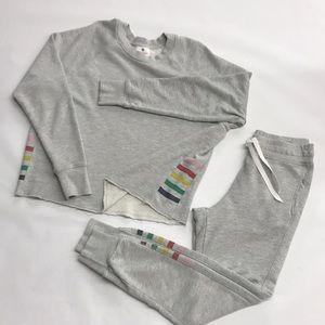 Sundry Rainbow Side Stripes Set: Sweatshirt & Sweatpants, Heather Gray, Size 0.